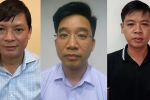 3 bị can (từ trái qua): Nguyễn Anh Minh, Bùi Mạnh Hiển, Nguyễn Đức Hưng