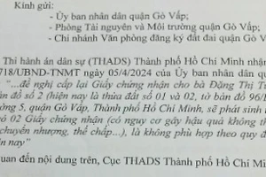 Cục THADS TPHCM gửi văn bản tới cơ quan chức năng quận Gò Vấp