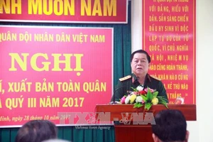 Thượng tướng Nguyễn Trọng Nghĩa, Phó Chủ nhiệm Tổng cục Chính trị Quân đội nhân dân Việt Nam chủ trì Hội nghị. Ảnh: TTXVN