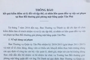 Kết thúc điều tra vụ tham ô tại Ban BTGPMB quận Tân Phú