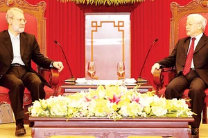 Tổng Bí thư  Nguyễn Phú Trọng  tiếp Chủ tịch Quốc hội Iran Ali Ardeshir Larijani. Ảnh: TTXVN