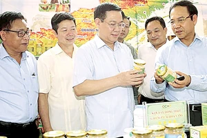 Phó Thủ tướng Vương Đình Huệ tìm hiểu các sản phẩm OCOP được giới thiệu tại hội nghị 