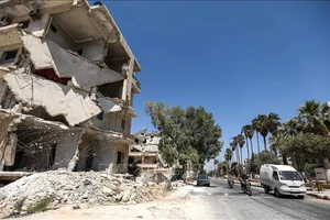 Cảnh đổ nát sau các cuộc xung đột ở thành phố Idlib, Syria ngày 25-8. Nguồn: TTXVN