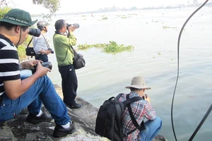 Các nhà nghiên cứu và phóng viên khảo sát ô nhiễm trên sông Đồng Nai