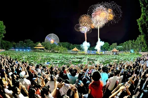 Năm ngoái, màn biểu diễn bắn pháo hoa ở Đầm Sen thu hút rất đông du khách thưởng lãm