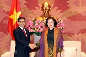 Chủ tịch Quốc hội Nguyễn Thị Kim Ngân tiếp Đại sứ Ấn Độ tại Việt Nam Pranay Verma. Nguồn: TTXVN