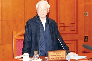  Tổng Bí thư, Chủ tịch nước Nguyễn Phú Trọng, Trưởng Tiểu ban Nhân sự Đại hội XIII của Đảng, phát biểu chỉ đạo cuộc họp. Ảnh: TTXVN