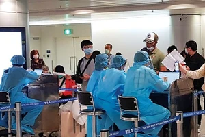 Hành khách đăng ký khai báo y tế tại Sân bay Tân Sơn Nhất. Ảnh: THÀNH AN