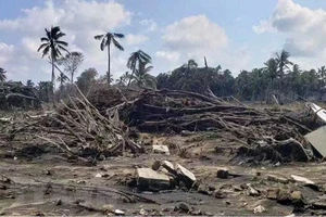 Cảnh tàn phá sau thảm họa núi lửa phun trào và sóng thần tại Nuku'alofa, Tonga, ngày 19-1-2022. Ảnh: THX/TTXVN