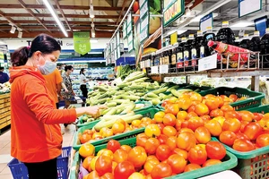Người dân chọn mua thực phẩm tại siêu thị Co.opmart Nguyễn Kiệm (quận Phú Nhuận) chiều 13-6