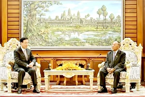 Chủ tịch danh dự Đảng Nhân dân Campuchia, Chủ tịch Quốc hội Campuchia Samdech Heng Samrin tiếp Thường trực Ban Bí thư Võ Văn Thưởng