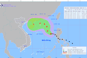 Tâm bão số 7 trên vùng biển phía Đông khu vực Bắc Biển Đông. Ảnh: NCHMF