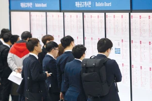 Người lao động Hàn Quốc xem bảng thông báo tuyển dụng 