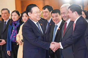 Chủ tịch Quốc hội Vương Đình Huệ và các đại biểu dự buổi gặp mặt