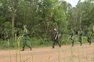 Chiến sĩ Bộ đội Biên phòng ở Phú Quốc (tỉnh Kiên Giang) tuần tra phòng chống cháy rừng. Ảnh: QUỐC BÌNH