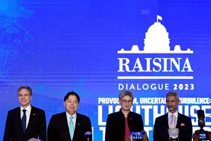 Ngoại trưởng các nước Mỹ, Nhật Bản, Australia và Ấn Độ tại một cuộc họp của nhóm QUAD ở New Delhi (Ấn Độ) ngày 3-3. Ảnh: REUTERS 