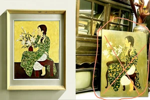 Một tác phẩm của họa sĩ Phạm Chính Trung (phải) bị đạo nhái và bày bán công khai