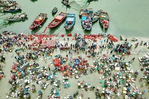 Chợ bến cá Nghi Thủy (thị xã Cửa Lò, Nghệ An), nhìn từ trên cao