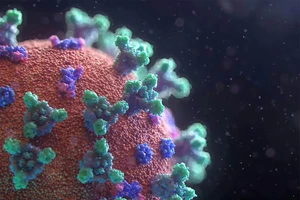Mô phỏng virus SARS-CoV-2 tồn tại trong không khí. Ảnh: BRISTON