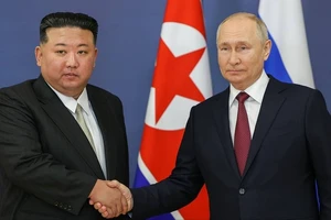 Tổng thống Nga Vladimir Putin tiếp nhà lãnh đạo Triều Tiên Kim Jong Un tại vùng Viễn Đông Nga tháng 9-2023. Ảnh: TASS