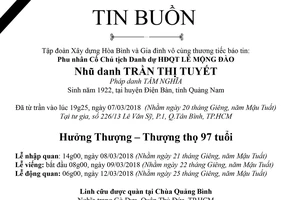 Tin buồn: Cụ bà Trần Thị Tuyết
