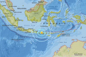 Trận động đất 6,3 độ Richter có tâm chấn sâu 7,9 km ở phía Tây-Tây Nam thị trấn Belanting ở huyện Đông Lombok, Indonesia, ngày 19-8-2018. Nguồn: USGS
