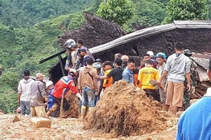 Lực lượng chức năng tìm kiếm những người mất tích trong vụ sạt lở đất tại huyện Suka Bumi, tỉnh Tây Java hôm 1-1-2019. Ảnh: REUTERS 