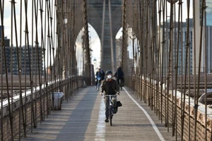 Một người đi xe đạp trên cầu Brookly, New York. Nguồn: The Guardian