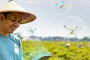 Một nông dân Thái Lan sử dụng các phần mềm tưới cây bằng drone