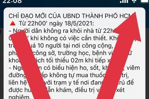 Thông tin lan truyền trên mạng xã hội về “Chỉ đạo mới của UBND TPHCM từ 22 giờ ngày 18-5-2021” là giả mạo
