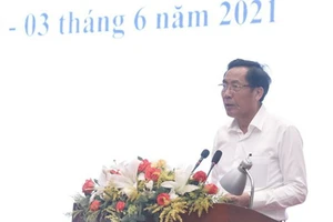 Chủ tịch Hội Nhà báo Việt Nam Thuận Hữu phát biểu Tổng kết chấm chung khảo Giải báo chí Quốc gia lần thứ XV - năm 2020. Ảnh: TTXVN