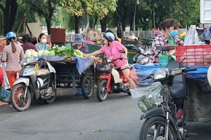 Nhiều xe 3 bánh bán rau, củ, quả… trên đường Nguyễn Ngọc Phương (cổng sau chợ Thị Nghè, quận Bình Thạnh). Ảnh: Đoàn Hiệp