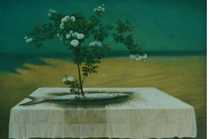 Bức tranh "Cây đời mãi xanh" của họa sĩ Vũ Mười 