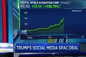 Giá cổ phiếu của DWAC tăng đột biến sau khi "bắt tay" với ông Donald Trump. Ảnh: CNBC