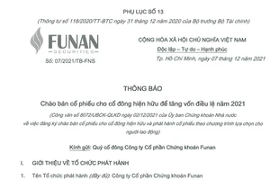 Công ty Cổ phần Chứng khoán Funan thông báo chào bán cổ phiếu
