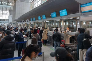 Hành khách của Vietnam Airlines làm thủ tục tại sân bay Frankfurt (Đức) ngày 25-1