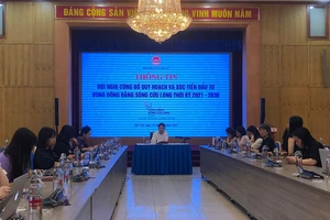 Thứ trưởng Bộ Kế hoạch và Đầu tư Trần Quốc Phương trao đổi thông tin về hội nghị công bố quy hoạch và xúc tiến đầu tư vùng ĐBSCL ngày 18-6. Ảnh: VIETNAM+