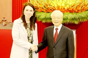 Tổng Bí thư Nguyễn Phú Trọng tiếp Thủ tướng New Zealand Jacinda Ardern. Ảnh: TTXVN