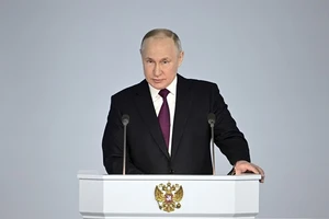Tổng thống Nga Vladimir Putin đọc Thông điệp liên bang 2023. Ảnh: Sputnik 