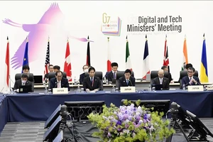 Quang cảnh Hội nghị các Bộ trưởng Công nghệ và kỹ thuật số Nhóm các nước công nghiệp phát triển hàng đầu thế giới (G7) tại Takasaki, tỉnh Gunma (Nhật Bản) ngày 29/4/2023. Ảnh: Kyodo 