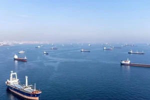 Các tàu thương mại, bao gồm những tàu tham gia thỏa thuận Sáng kiến ngũ cốc Biển Đen, chờ đi qua eo biển Bosphorus của Thổ Nhĩ Kỳ vào tháng 10-2022