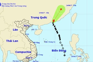 Vị trí và hướng di chuyển của bão số 1 – Merbok. Ảnh Trung tâm Dự báo KTTVTƯ.