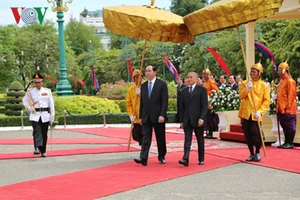 Chủ tịch nước Trần Đại Quang và Quốc vương Campuchia Norodom Sihamoni. Ảnh VOH