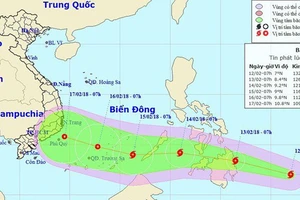 Dự báo vị trí và đường đi của bão Sanba của Trung tâm Dự báo khí tượng thủy văn trung ương