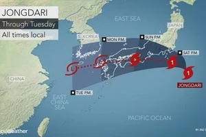 Dự báo vị trí và đường đi của cơn bão Jongdari. (Nguồn: accuweather.com)