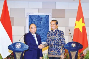 Thủ tướng Nguyễn Xuân Phúc hội đàm Tổng thống nước Cộng hòa Indonesia Joko Widodo bên lề Hội nghị IMF-WB
