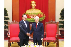 Tổng Bí thư, Chủ tịch nước Nguyễn Phú Trọng tiếp Thủ tướng Campuchia Samdech Techo Hun Sen Ảnh: TTXVN