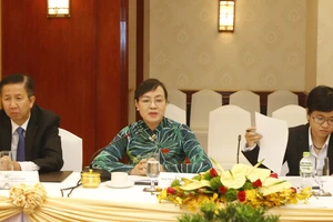 Chủ tịch HĐND Nguyễn Thị Quyết Tâm phát biểu tại buổi gặp. Ảnh: TTXVN