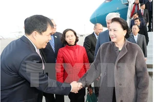 Lễ đón Chủ tịch Quốc hội Nguyễn Thị Kim Ngân tại sân bay quốc tế ở thủ đô Astana. Ảnh: TTXVN
