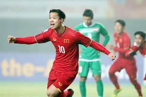 Công Phượng trong trận thắng U23 Iraq tại vòng tứ kết U23 châu Á 2018